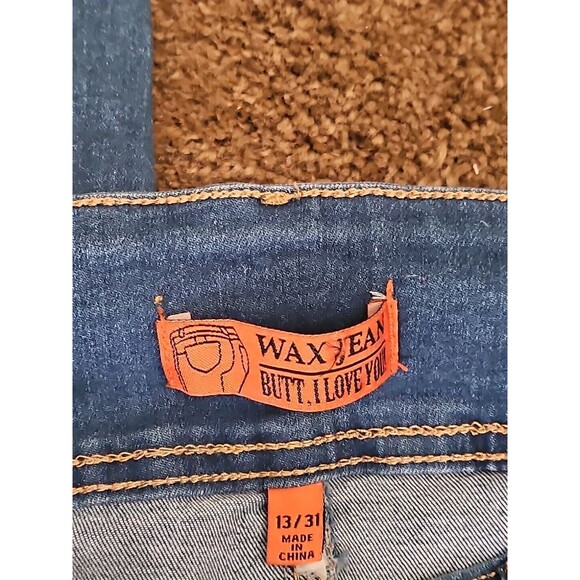 New Wax Jean Butt I Love You! 13 31x29 3 Button High Rise Ripped Med Blue Jeans - Picture 3 of 7